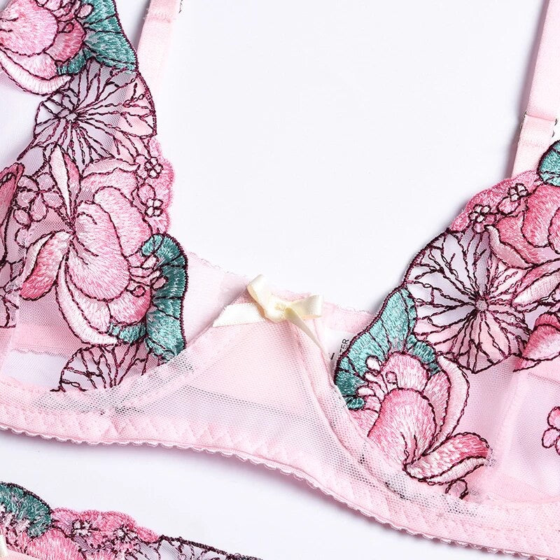 Le Daiko Silk Underwear Embroidery Set Double-Sided Pure Silk Bra
